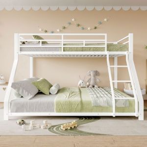 Lit superpos&eacute; enfant 2/3 places 90/140 x200cm Lit adulte Lit double en m&eacute;tal avec balustrades et sommier &agrave; lattes - blanc