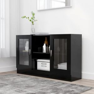 Meilleures Ventes Armoire Salon-Meuble Commode &agrave; vitrineNoir 120x305x70cmAgglom&eacute;r&eacute; &reg;318h76