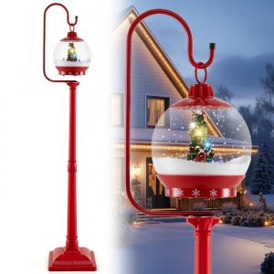 GYMAX Lampadaire Lumineux 170CM Activ&eacute; par Son avec Boule &agrave; Neige Effet Musical D&eacute;coration Lumineuse de No&euml;l pour Jardin