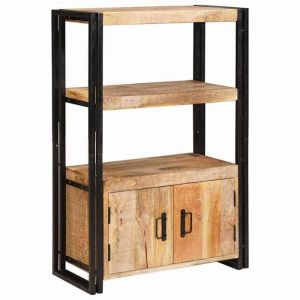 (SOLDES DEC)Biblioth&egrave;que - vidaXL - Meuble &Eacute;tag&egrave;re - support livres - avec portes Bois de mangue massif brut et m&eacute;tal 01_2281464