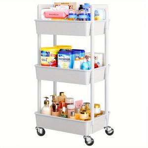 Desserte &ndash; PIPISHELL &ndash; Chariot Mobile 3 Niveaux &ndash; ABS &ndash; Blanc &ndash; 34x26x81 cm &ndash; Charge 30 kg &ndash; Cuisine Salle de Bain Bureau