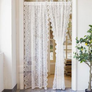 Rideau de porte rideau de caf&eacute; voilage broderie florale rideau de porte en dentelle 100 x 100 cm - Blanc - 1100 cm  &Eacute;tiquette