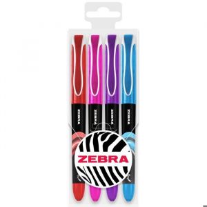 Zebra Fuente - Stylo plume jetable - Pointe fine 10 mm largeur de trait 06 mm - Portefeuille de 4 - Tons baies