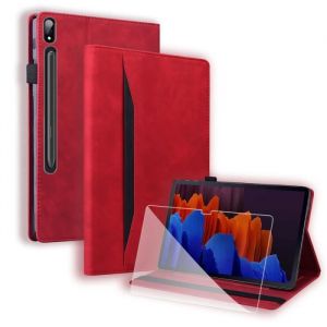 Verre trempé + Coque Pour Samsung Galaxy Tab S7 11 SM-T870-T875 Housse Tablette Etui en Cuir PU Flip Case (rouge) SWHFPJ