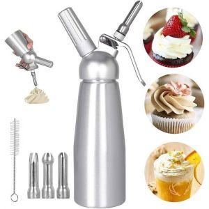Siphon chantilly professionnel 500 ml Siphon chantilly Siphons de cuisine avec 3 douilles en aluminium inox pour mousses et HORLOGE