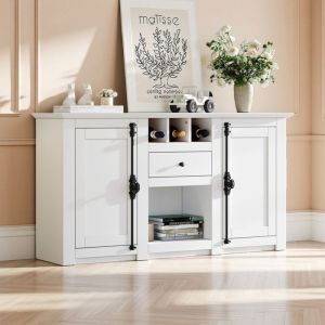 Commode - NEXU - Meuble Rangement Moderne - avec 2 portes et 1 tiroir - entr&eacute;es salons et bureaux - 130 x 35 x 70 cm - Blanc