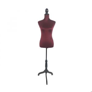 Mannequin de couture Relaxdays femme taille 36/38 r&eacute;glable 130&ndash;167 cm velours pied en bois bordeaux/noir