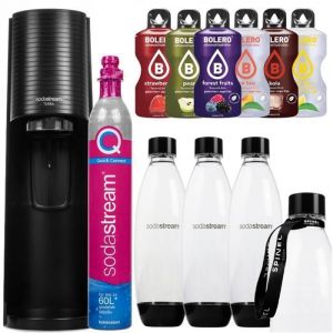 Machine à soda - Sodastream - Terra Noir - 3 bouteilles - Snap Lock - 1 cylindre CO2 - 6 saveurs sans sucre