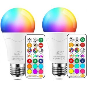 10W E27 120 Couleurs LED RGBW Ampoule Changement de Couleur T&eacute;l&eacute;commande Timing et Dimmable RGB+blanc chaud (lot de 2)
