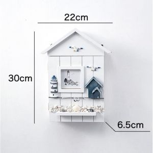Kalavika Armoire à clés en Bois Porte-Clés Boîte de Rangement de Style Méditerranéen Nautique Mural avec 6 Crochets phare