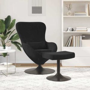 NEUF Chaise &OElig;uf - BURKE- Pour salon - avec Pouf -Noir 63 x 73 x 90 cm Velours LL5256