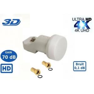 LNB Single SR-123 0.1dB High Gain 70 DB !! Tête Parabole Universelle Compatible Full HD 4K TNTSATCanal+ Astra et FRANSAT+2 fiches F