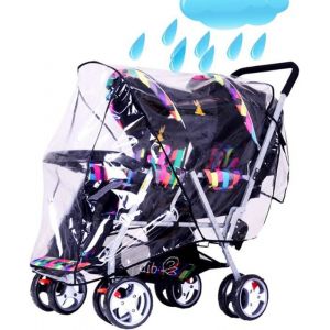 Housse de pluie pour poussette avant et arrière double tandem en PVC transparent imperméable universel pour poussette avec auven