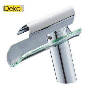 iDeko® Robinet Mitigeur lavabo cascade salle de bain en verre avec Flexible