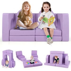 COSTWAY Canapé Bebe Modulaire pour Enfant 8 Pièces Convertible en Mousse pour Grimper et Ramper Tissu en Daim Confortable Violet