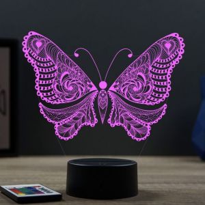 Lampe 3D Animal Insecte Papillon &ndash; Avec T&eacute;l&eacute;commande 16 Couleurs + 4 Modes auto &ndash; Fabriqu&eacute; en France - Lampe &agrave; poser - Veilleuse