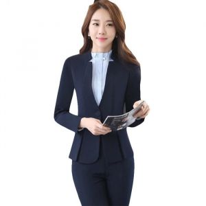 (Veste+Pantalon)Costume Femme 2 pièces Mariage Business Smoking Simple Poitrine Suits pour Fête Confort Blazer - bleu marine BK15C
