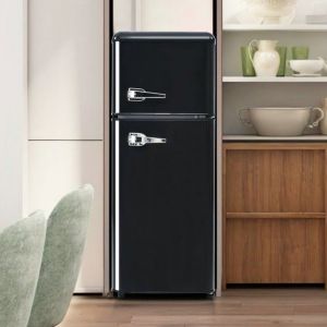 Réfrigérateur classic de style rétro - Volume total 92L - avec 2 portes  congélation 28L - éclairage LED - 1055*41*455 cm - Noir
