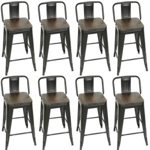Lot de 8 Tabourets de Bar Chaises en Haut avec Planche dassise Style industriel Dossier amovible 84*42*42cm