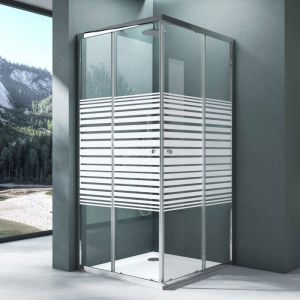 Mai & Mai Cabine de Douche Paroi de Douche avec Deux Portes Coulissantes Transparent avec Bande Opaque RAV16MS-Plus 90x90cm