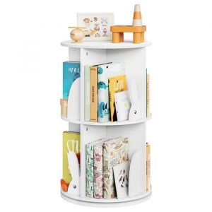 Biblioth&egrave;que Pivotante pour Enfants - &Eacute;tag&egrave;re &agrave; Livres 2 Niveaux - Design doreilles de lapin - Blanc