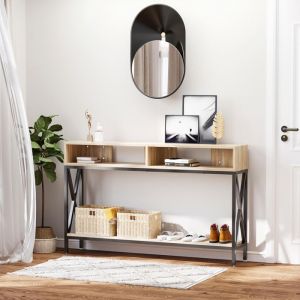 Table Console Table dEntr&eacute;e Industriel Multi-rangements 120 x 235 x 75 cm Bois Ch&ecirc;ne