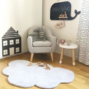 Tapis pour enfant en coton en forme de nuage pour chambre denfant 100 x 65 cm (blanc)