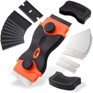 Grattoir pour Vitroc&eacute;ramique Plaque avec 10 Lames M&eacute;talliques en M&eacute;tal et 10 Lames en Plastique Grattoirs pour Vitroc&eacute;ramique 14