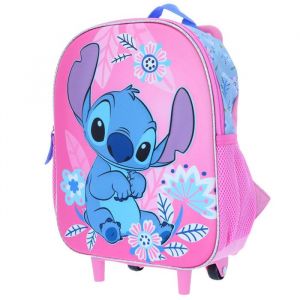 Sac &agrave; dos &agrave; roulettes Lilo & Stitch Flowers maternelle - 32 CM