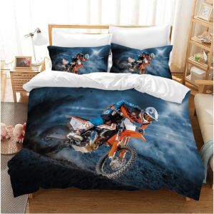 Housse de Couette - Moto - 140x200cm - Microfibre - Anti-rides - Design Contemporain