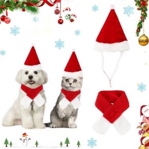 D&eacute;guisement No&euml;l - Non sp&eacute;cifi&eacute; - Bonnet et &eacute;charpe - Rouge - Pour chien - 4 pi&egrave;ces