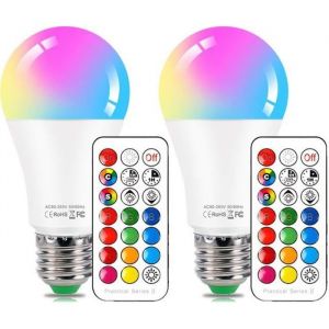 Ampoule LED Couleur E27 10W Dimmable avec T&eacute;l&eacute;commande - HYDONG (Lot de 2)