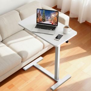 Table dappoint R&eacute;glable en Hauteur 70 &times; 40 &times; 110 cm Bout de Canap&eacute; avec Roulettes Cach&eacute;es - pour Salon Chambre Bureau - Blanc