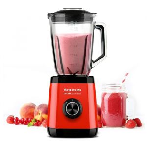 Taurus Optima Easy 1500 &ndash; Blender 1500W  Verre 15L  Broie glace  Sans BPA  Lame inox 4 tranchants  Lavable LV  Rouge