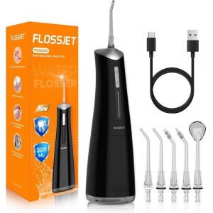 Jet Dentaire Hydropulsuer ProfessionnelIrri eur Oral De 300Ml5 Buses 4 Modes Usb Chargé Étanche Ipx7Jet Dentaire De Voyage(Noir)