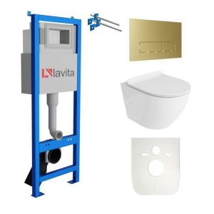 Lavita LAV 101 El&eacute;ment b&acirc;ti-support pour WC 40cm+WC suspendu SOFI SLIM blanc sans rebord+plaque de commande LAV 3.5 or Set complet