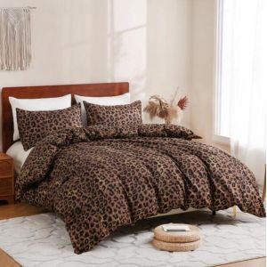 Housse de Couette Léopard Brun et Noir Parure de Lit Microfibre Imprimé Léopard Moderne Parure Housse Couette 220x240cm