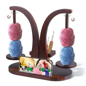 D&eacute;rouleur de Laine Bobinoir &agrave; Laine en Bois Support &agrave; Pelotes de Laine &agrave; Double Tige Yarn Winder Support Magn&eacute;tique Rotatif