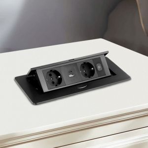 Multiprise Electrique USB C PD20W Aluminium Prise Encastrable Plan de Travail 2 Prises et USB A Bloc Prise Escamotable