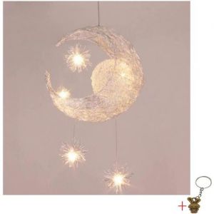 Suspension Décorative Lune Etoile - Aluminium - Pour Enfant Chambre Café Salon - 5*G4 - Noir