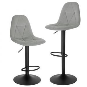 Tabouret Bar Lot de 2 Chaise de Bar en Velours Pivotant à 360° Réglable en Hauteur dAssise 60-81cm Gris Clair E0AG0070-2