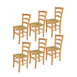Tommychairs - Set 6 chaises cuisine VENICE robuste structure en bois de hêtre peindré en couleur miel et assise en paille