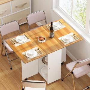 SUPFINE Table &agrave; Manger Pliable Table de Cuisine pour Petits Espaces avec 1 Armoire et 3 Etag&egrave;res de Rangement 110 &times; 70 &times; 78 cm