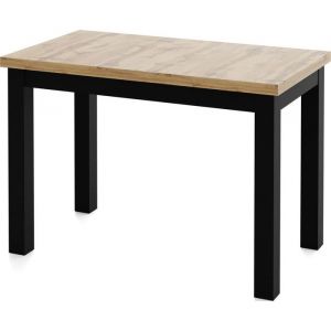 Table &agrave; manger &ndash; Rectangulaire &ndash; Design loft industriel &ndash; Ch&ecirc;ne Marron Clair &ndash; Pieds en bois noir &ndash; Arden &ndash; 100 x 60 cm