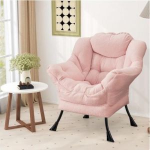 MIPAN Fauteuil Relax avec Oreiller+ Poche Lat&eacute;rale- Fauteuil Rembourr&eacute; Moderne- Cadre en Fer- pour Salon/Bureau/Chambre- Ros&eacute;