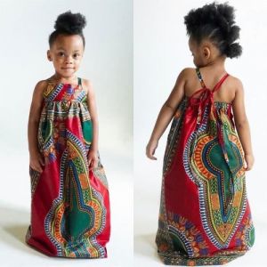 ROBE 1-5 Ans Robe Longue Rouge Style Bohême Afrique Boho Dos Nu Tenue Été Mode avec Serre-tête pour Bébé Enfant Fille