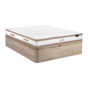 Ensemble 160 x 200 cm sommier coffre naturel clair + matelas hybride ressorts ensach&eacute;s 7 zones et mousse &agrave; m&eacute;moire de forme &eacute;p.28cm