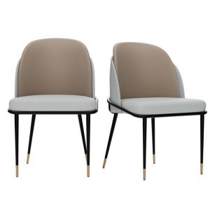 Lot de 2 Chaises Salle à Manger - Chaise Grise et Beige Foncé de Cuisine en Cuir Confortable - 52x53x80.5cm