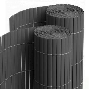 Lot de 2 Canisses Brise vue en PVC tube PlatCl&ocirc;ture protection pour jardin terasse balcon coloris Gris- Hauteur 100xLongueur 300