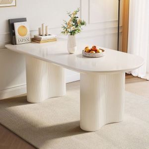 Table &agrave; manger moderne 160 cm blanc laqu&eacute; &ndash; Design ovale &eacute;l&eacute;gant pour salon ou salle &agrave; manger 6-8 personnes